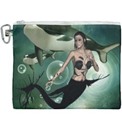 Wonderful Dark Mermaid With Awesome Orca Canvas Cosmetic Bag (xxxl) by FantasyWorld7