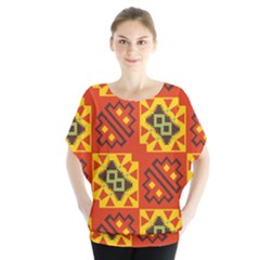 Squares And Other Shapes Pattern                                                        Batwing Chiffon Blouse