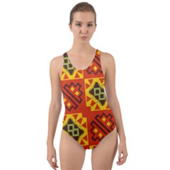 Squares And Other Shapes Pattern                                                           Cut-out Back One Piece Swimsuit