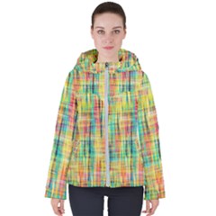 Yellow Blue Red Stripes                                                       Women s Hooded Puffer Jacket