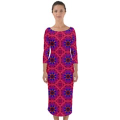 Retro Abstract Boho Unique Quarter Sleeve Midi Bodycon Dress