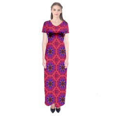 Retro Abstract Boho Unique Short Sleeve Maxi Dress