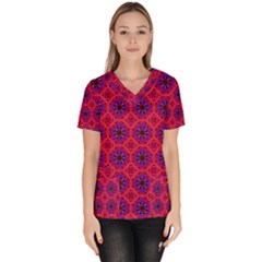 Retro Abstract Boho Unique Women s V-Neck Scrub Top