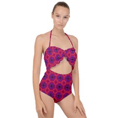 Retro Abstract Boho Unique Scallop Top Cut Out Swimsuit