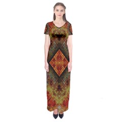 Autumn Kaleidoscope Art Pattern Short Sleeve Maxi Dress