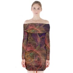 Abstract Colorful Art Design Long Sleeve Off Shoulder Dress by Simbadda