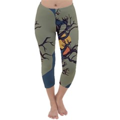 Art Drawing Abstract Blue Yellow Capri Winter Leggings  by Celenk