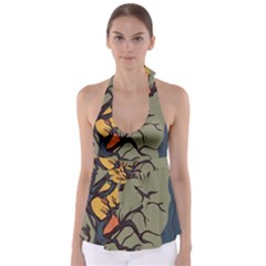 Art Drawing Abstract Blue Yellow Babydoll Tankini Top by Celenk