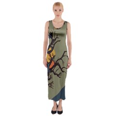 Art Drawing Abstract Blue Yellow Fitted Maxi Dress by Celenk