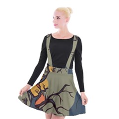 Art Drawing Abstract Blue Yellow Suspender Skater Skirt by Celenk