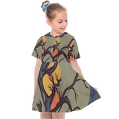 Art Drawing Abstract Blue Yellow Kids  Sailor Dress by Celenk