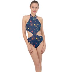 Background Backdrop Geometric Halter Side Cut Swimsuit