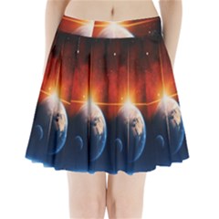 Earth Globe Planet Space Universe Pleated Mini Skirt by Celenk