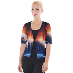 Earth Globe Planet Space Universe Cropped Button Cardigan by Celenk