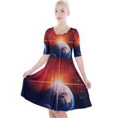 Earth Globe Planet Space Universe Quarter Sleeve A-line Dress by Celenk