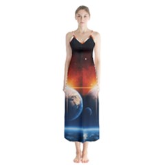 Earth Globe Planet Space Universe Button Up Chiffon Maxi Dress by Celenk