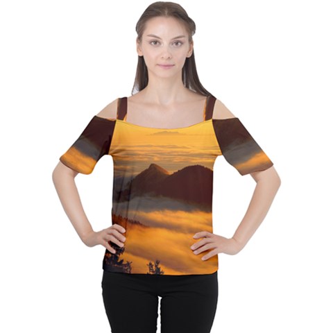 Fog Clouds Sea Of Fog Mountain Cutout Shoulder Tee by Celenk