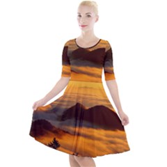 Fog Clouds Sea Of Fog Mountain Quarter Sleeve A-line Dress by Celenk