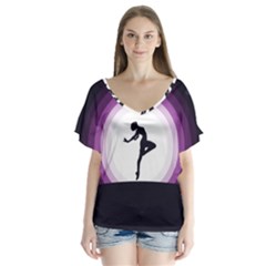 Woman Moon Fantasy Composing Night V-neck Flutter Sleeve Top by Celenk