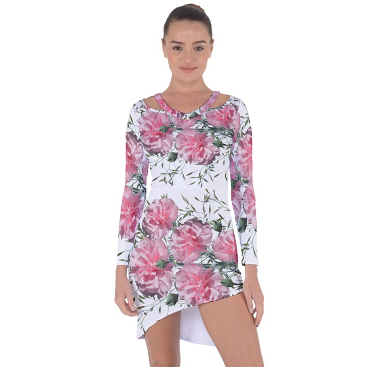 Carnations Flowers Nature Garden Asymmetric Cut-Out Shift Dress