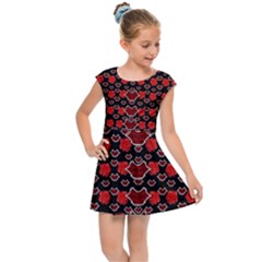 Red Lips And Roses Just For Love Kids Cap Sleeve Dress