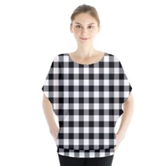 Check Pattern Black, White, Gray Batwing Chiffon Blouse