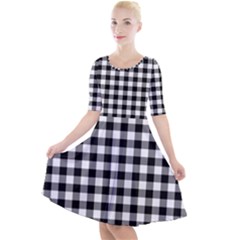 Check Pattern Black, White, Gray Quarter Sleeve A-line Dress by ChastityWhiteRose