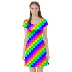 7 Color Square Grid Short Sleeve Skater Dress by ChastityWhiteRose