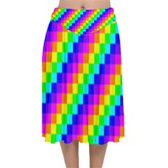 7 Color Square Grid Velvet Flared Midi Skirt by ChastityWhiteRose