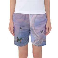 The Wonderful Moon With Butterflies Women s Basketball Shorts by FantasyWorld7