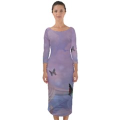 The Wonderful Moon With Butterflies Quarter Sleeve Midi Bodycon Dress by FantasyWorld7