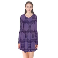 Hexagon Grid Geometric Hexagonal Long Sleeve V-neck Flare Dress by Celenk