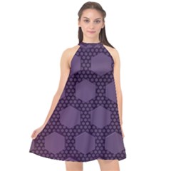 Hexagon Grid Geometric Hexagonal Halter Neckline Chiffon Dress  by Celenk