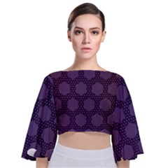 Hexagon Grid Geometric Hexagonal Tie Back Butterfly Sleeve Chiffon Top