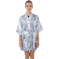 Flower Pattern Pattern Design Quarter Sleeve Kimono Robe by Celenk