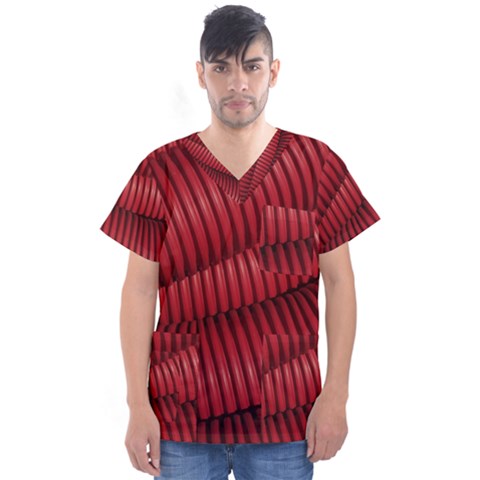 Tube Plastic Red Rip Men s V-neck Scrub Top by Celenk