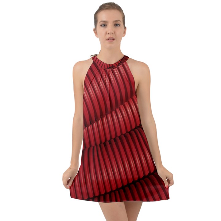 Tube Plastic Red Rip Halter Tie Back Chiffon Dress