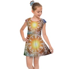 Universe Galaxy Sun Clock Time Kids Cap Sleeve Dress