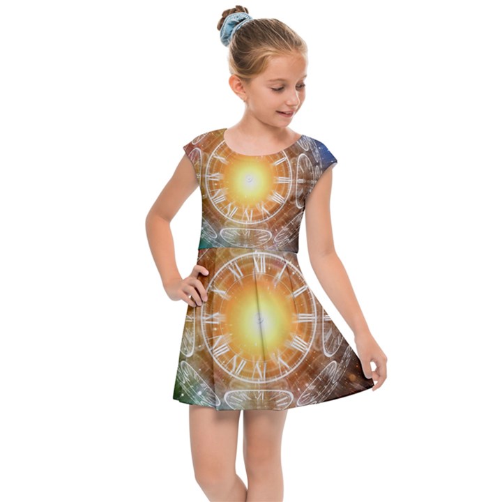 Universe Galaxy Sun Clock Time Kids Cap Sleeve Dress