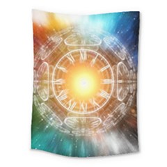 Universe Galaxy Sun Clock Time Medium Tapestry by Celenk