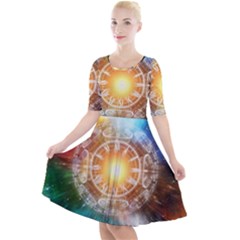 Universe Galaxy Sun Clock Time Quarter Sleeve A-line Dress by Celenk