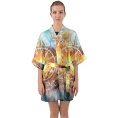 Universe Galaxy Sun Clock Time Quarter Sleeve Kimono Robe by Celenk