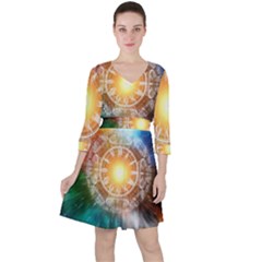 Universe Galaxy Sun Clock Time Ruffle Dress
