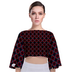 Pattern Design Artistic Decor Tie Back Butterfly Sleeve Chiffon Top