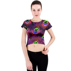 Peacock Feathers Color Plumage Crew Neck Crop Top by Celenk