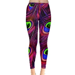 Peacock Feathers Color Plumage Inside Out Leggings by Celenk