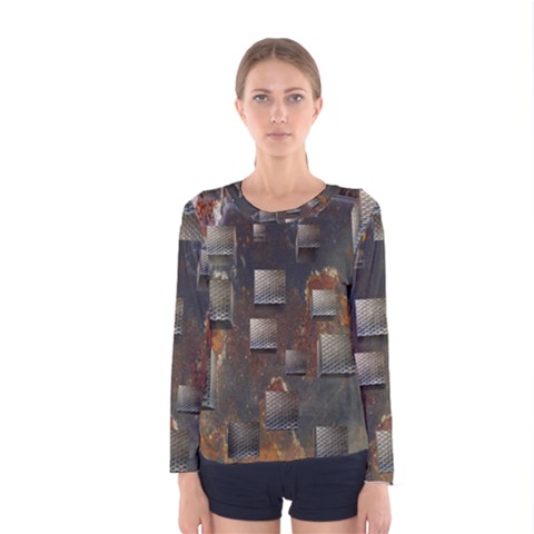 Background Metal Pattern Texture Women s Long Sleeve Tee by Celenk