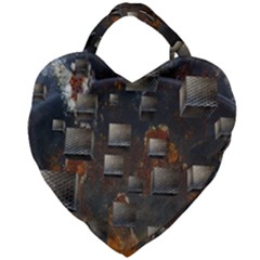 Background Metal Pattern Texture Giant Heart Shaped Tote by Celenk