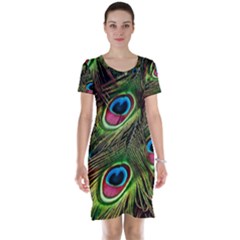 Peacock Feathers Color Plumage Short Sleeve Nightdress