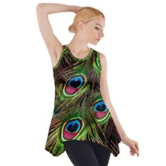 Peacock Feathers Color Plumage Side Drop Tank Tunic by Celenk